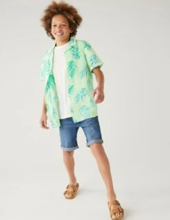 2pc Cotton Blend Leaf Shirt & T-Shirt Set (6-16 Yrs)