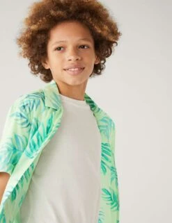2pc Cotton Blend Leaf Shirt & T-Shirt Set (6-16 Yrs) -Marksandspencer Sale Store SD 04 T87 2614S JV X EC 1
