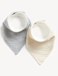 2pk Cotton Rich Striped Dribble Bibs