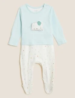 Pure Cotton Elephant Sleepsuit (7lbs - 12 Mths)