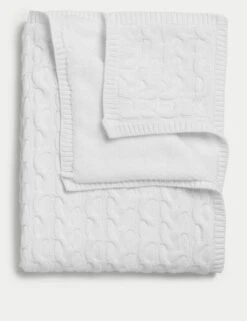 Pure Cotton Cable Knitted Fleece Shawl -Marksandspencer Sale Store SD 04 T92 4758C K4 X EC 1