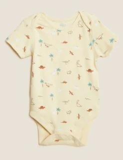 3pk Cotton Rich Dinosaur Bodysuits (6½lbs - 3 Yrs) -Marksandspencer Sale Store SD 04 T92 4823S ZZ X EC 3