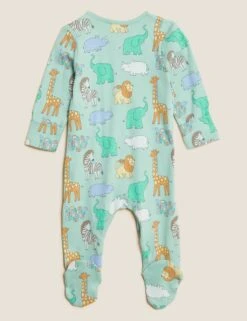 3pk Pure Cotton Safari Sleepsuits (0-3 Yrs) -Marksandspencer Sale Store SD 04 T92 4826S NB X EC 4