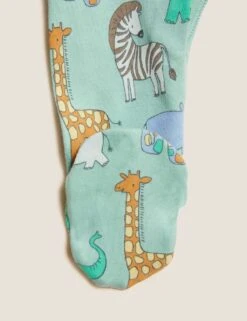 3pk Pure Cotton Safari Sleepsuits (0-3 Yrs) -Marksandspencer Sale Store SD 04 T92 4826S NB X EC 7
