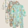 3pk Pure Cotton Safari Sleepsuits (0-3 Yrs) 5 3pk Pure Cotton Safari Sleepsuits (0-3 Yrs) -Marksandspencer Sale Store SD 04 T92 4826S NB X EC 90