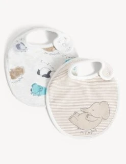 2pk Cotton Rich Animal Print Dribble Bibs