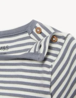 Cotton Rich Striped T-Shirt (0-1 Yrs) -Marksandspencer Sale Store SD 04 T92 6522B T2 X EC 2