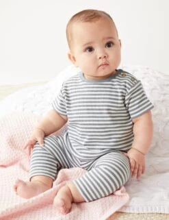 Cotton Rich Striped T-Shirt (0-1 Yrs) -Marksandspencer Sale Store SD 04 T92 6522B T2 X EC 5