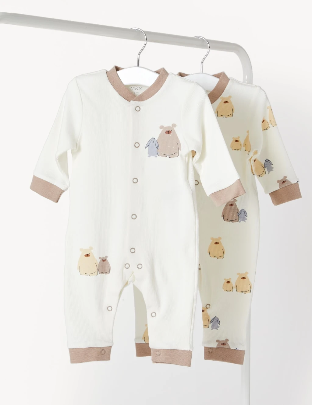 2pk Cotton Rich Bear Sleepsuits (6 1/2lbs-3 Yrs) 1 2pk Cotton Rich Bear Sleepsuits (6 1/2lbs-3 Yrs)