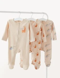 3pk Pure Cotton Animal Sleepsuits (7lbs-3 Yrs)
