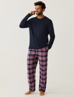 Personalised Men's Brushed Cotton Pyjama Set -Marksandspencer Sale Store SD 08 T04 9663P F4 X EC 2