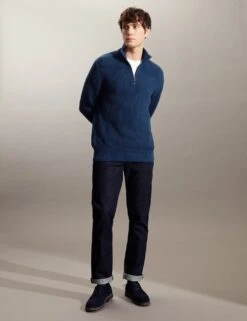 Jaeger Pure Cotton Ribbed Half Zip Jumper -Marksandspencer Sale Store SD 09 T62 1503E XB X EC 4