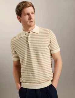 Jaeger Linen Rich Striped Polo Shirt