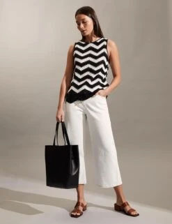 Jaeger High Waisted Wide Leg Cropped Jeans 8 Jaeger High Waisted Wide Leg Cropped Jeans -Marksandspencer Sale Store SD 09 T97 7327E NZ X EC 1