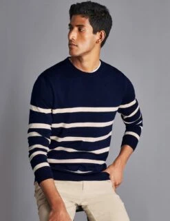 Pure Merino Wool Striped Crew Neck Jumper