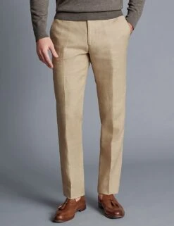Slim Fit Pure Linen Flat Front Trousers