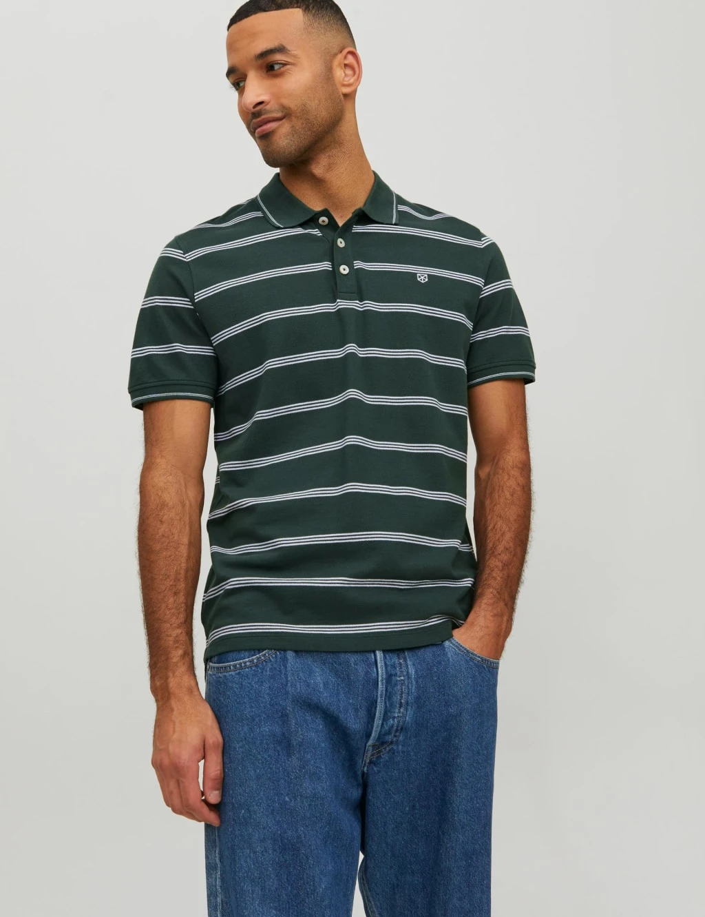 Jack & Jones Pure Cotton Striped Tipped Polo Shirt 1 Jack & Jones Pure Cotton Striped Tipped Polo Shirt