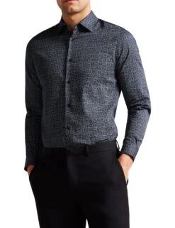 Ted Baker Cotton Rich Geometric Print Oxford Shirt