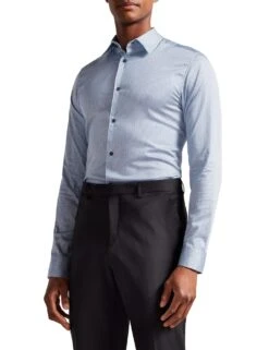 Ted Baker Cotton Rich Herringbone Print Oxford Shirt