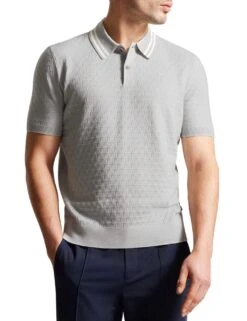 Ted Baker Textured Knitted Polo Shirt With Wool