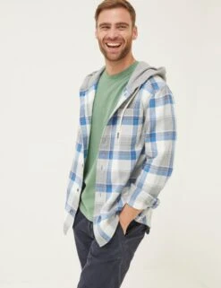 Pure Cotton Checked Hooded Overshirt