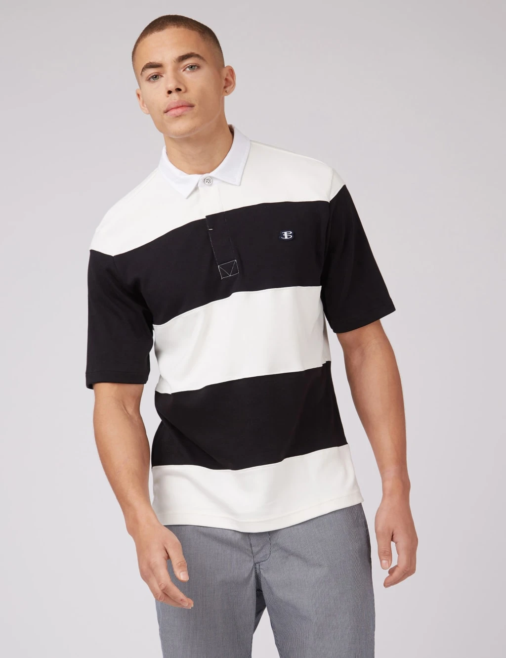 Ben Sherman Pure Cotton Striped Short Sleeve Rugby Shirt 1 Ben Sherman Pure Cotton Striped Short Sleeve Rugby Shirt