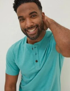 Pure Cotton Henley T-Shirt -Marksandspencer Sale Store SD 10 T19 5405M J0 X EC 2