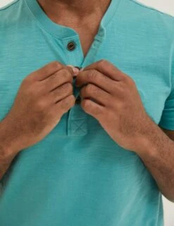 Pure Cotton Henley T-Shirt -Marksandspencer Sale Store SD 10 T19 5405M J0 X EC 3