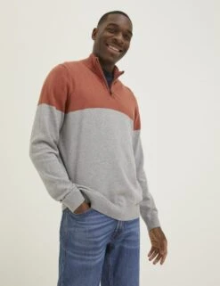 Cotton Rich Colour Block Half Zip Jumper