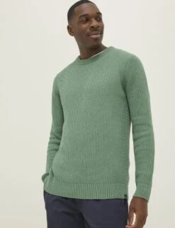 Pure Cotton Ribbed Crew Neck Jumper