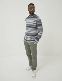 Cotton Blend Striped Jumper With Wool