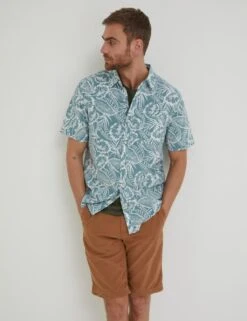 Linen Blend Leaf Print Shirt