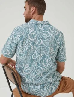 Linen Blend Leaf Print Shirt -Marksandspencer Sale Store SD 10 T19 7220 J4 X EC 1