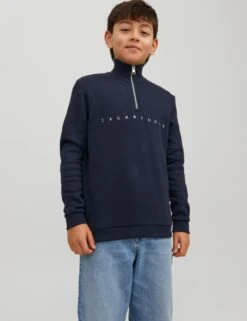 Jack & Jones Junior Cotton Rich Logo Half Zip Sweatshirt (8-16 Yrs)