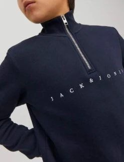 Jack & Jones Junior Cotton Rich Logo Half Zip Sweatshirt (8-16 Yrs) -Marksandspencer Sale Store SD 10 T54 2198 F0 X EC 1