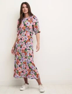 Floral Frill Detail Midi Tea Dress