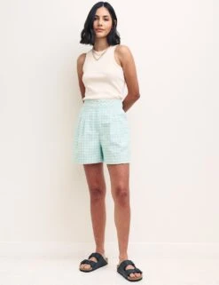 Pure Cotton Checked High Waisted Shorts