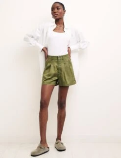 Pure Tencel™ High Waisted Pleat Front Shorts