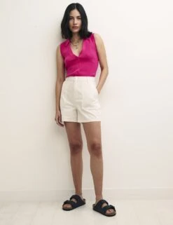 Pure Cotton Cargo High Waisted Shorts -Marksandspencer Sale Store SD 10 T82 3078 K0 X EC 4