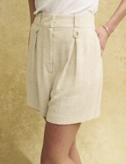 High Waisted Pleat Front Shorts With Linen -Marksandspencer Sale Store SD 10 T82 3560 K0 X EC 2