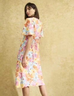 Floral Angel Sleeve Midi Tea Dress -Marksandspencer Sale Store SD 10 T82 3576 ZZ X EC 2