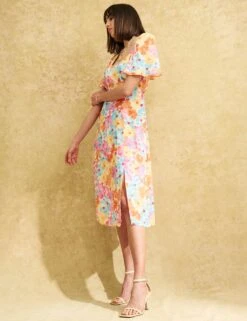 Floral Angel Sleeve Midi Tea Dress -Marksandspencer Sale Store SD 10 T82 3576 ZZ X EC 3