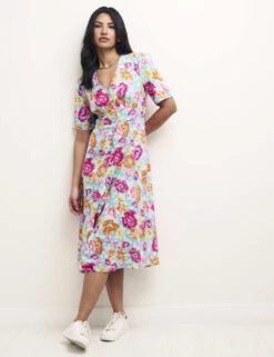 Floral Button Through Midi Tea Dress