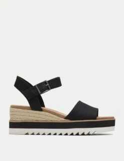 Toms Canvas Buckle Ankle Strap Wedge Espadrilles