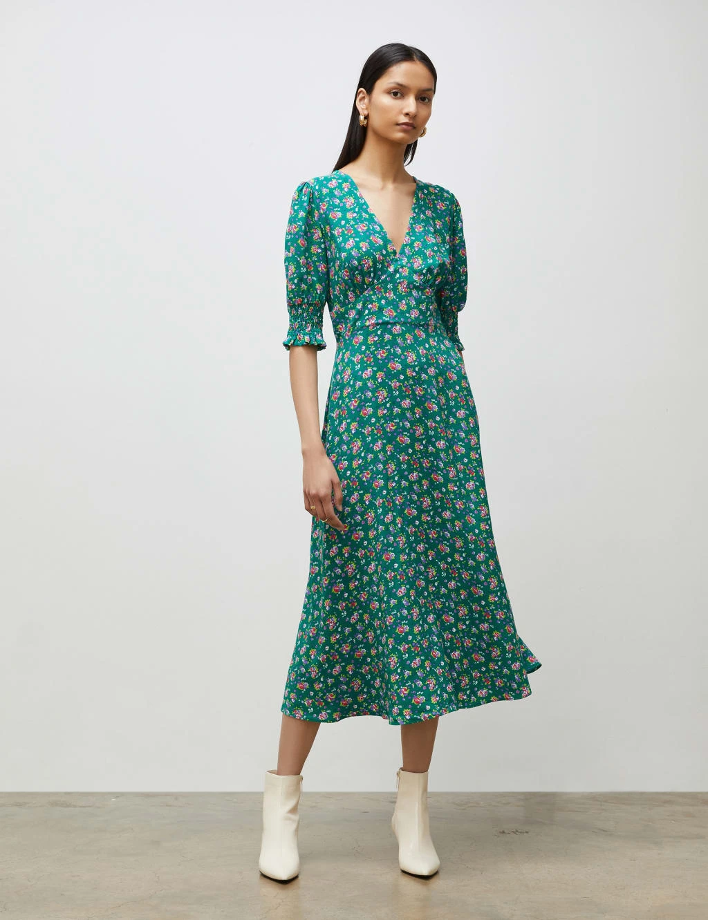 Floral V-Neck Midi Tea Dress 1 Floral V-Neck Midi Tea Dress