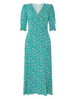 Floral V-Neck Midi Tea Dress 4 Floral V-Neck Midi Tea Dress -Marksandspencer Sale Store SD 10 T83 1208W J4 X EC 90