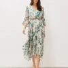 Floral V-Neck Pleated Midi Waisted Dress -Marksandspencer Sale Store SD 10 T83 1691 K4 X EC 0