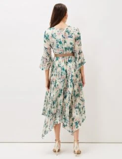 Floral V-Neck Pleated Midi Waisted Dress -Marksandspencer Sale Store SD 10 T83 1691 K4 X EC 3