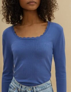 Scoop Neck Scallop Edge Jumper -Marksandspencer Sale Store SD 10 T83 2084W E0 X EC 2