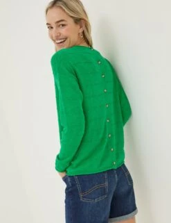 Cotton Rich Textured Round Neck Jumper